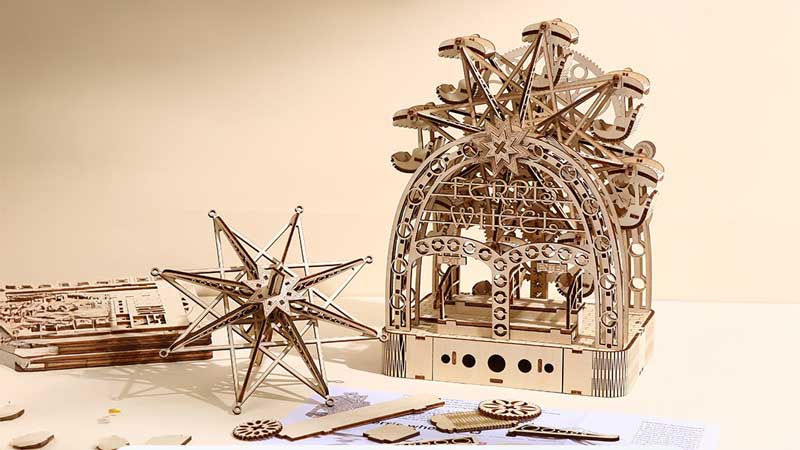 Hand cranked Ferris Wheel Music Box 3D Wooden Puzzle_Description_1