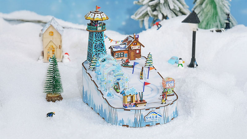 Snow Racing Music Box 3D Wooden Puzzle_Description_1
