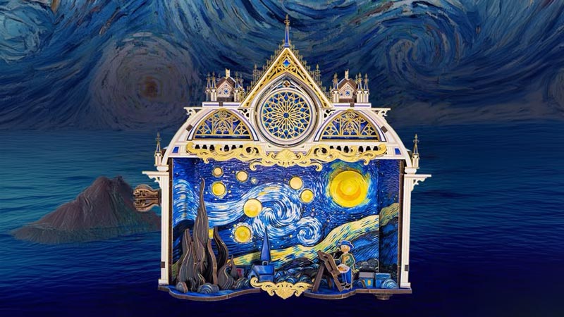 Van Gogh's Starry Night Rotating 3D Wooden Puzzle_Description_2