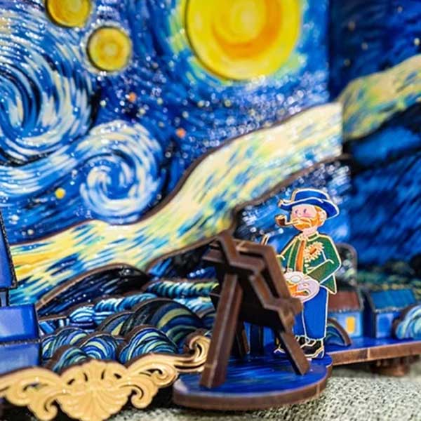 Van Gogh's Starry Night Rotating 3D Wooden Puzzle_Description_5